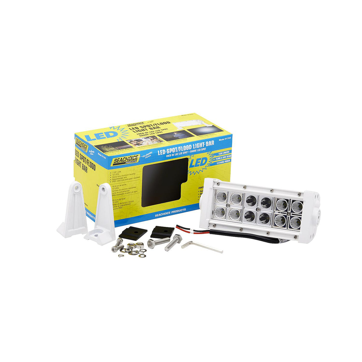 LED Spot/Flood Light Bar, White Housing, 12 LEDs, 7.25in, 12/24V