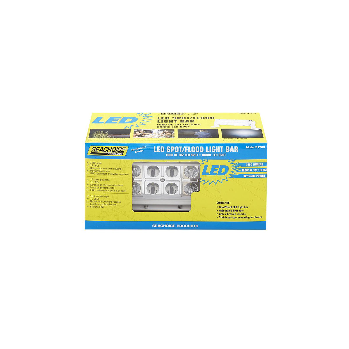 LED Spot/Flood Light Bar, White Housing, 12 LEDs, 7.25in, 12/24V