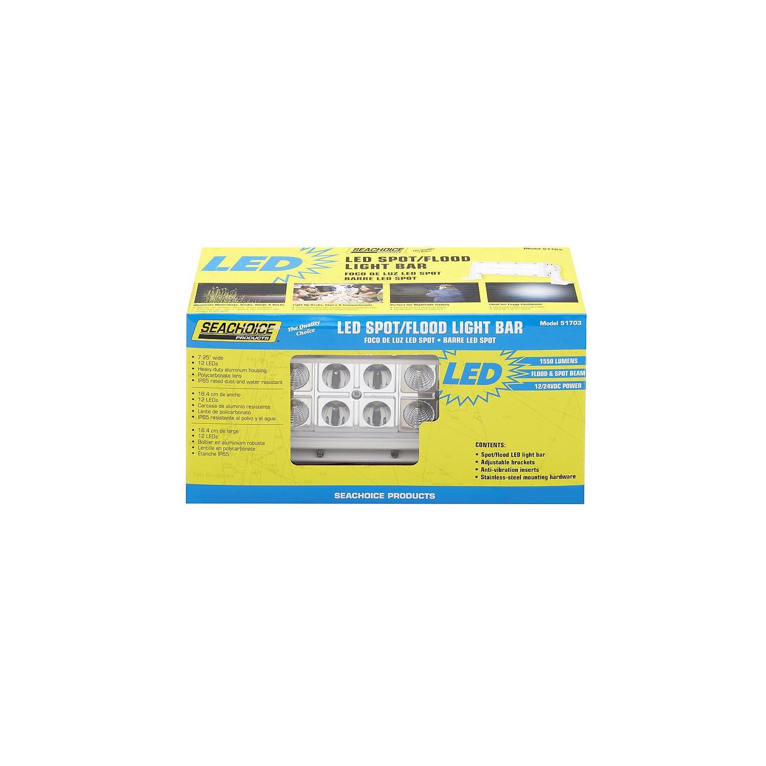 LED Spot/Flood Light Bar, White Housing, 12 LEDs, 7.25in, 12/24V