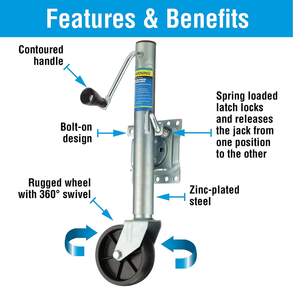 Foldup Boat Trailer Jack, 6in Wheel, 1,000 lbs Max Load