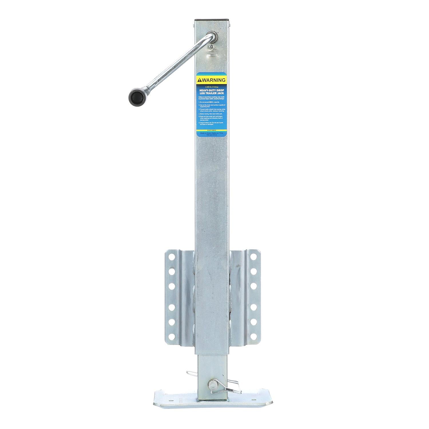 Heavy-Duty Drop Leg Trailer Jack, Foot Plate Base, 2,500 lbs Max Load
