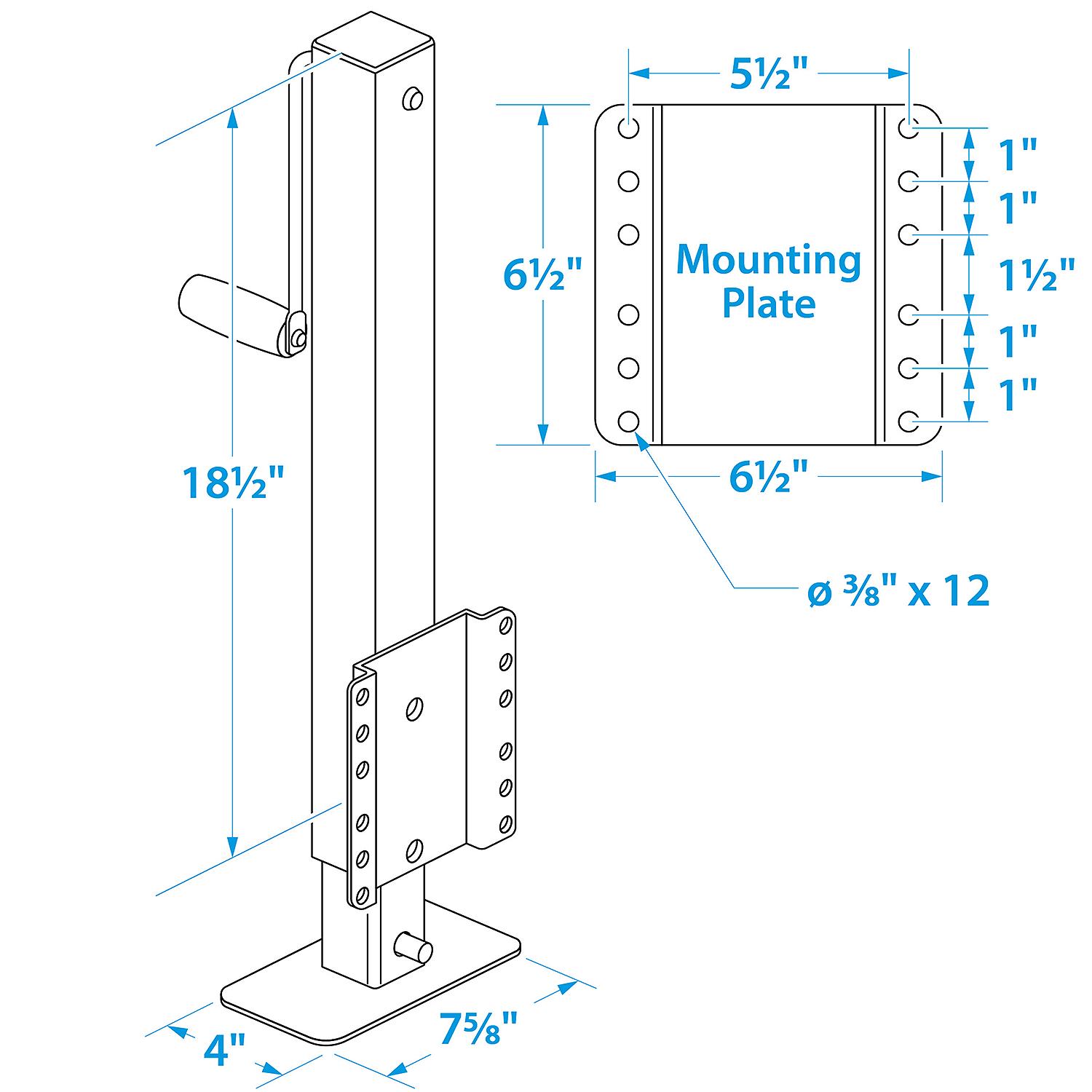 Heavy-Duty Drop Leg Trailer Jack, Foot Plate Base, 2,500 lbs Max Load