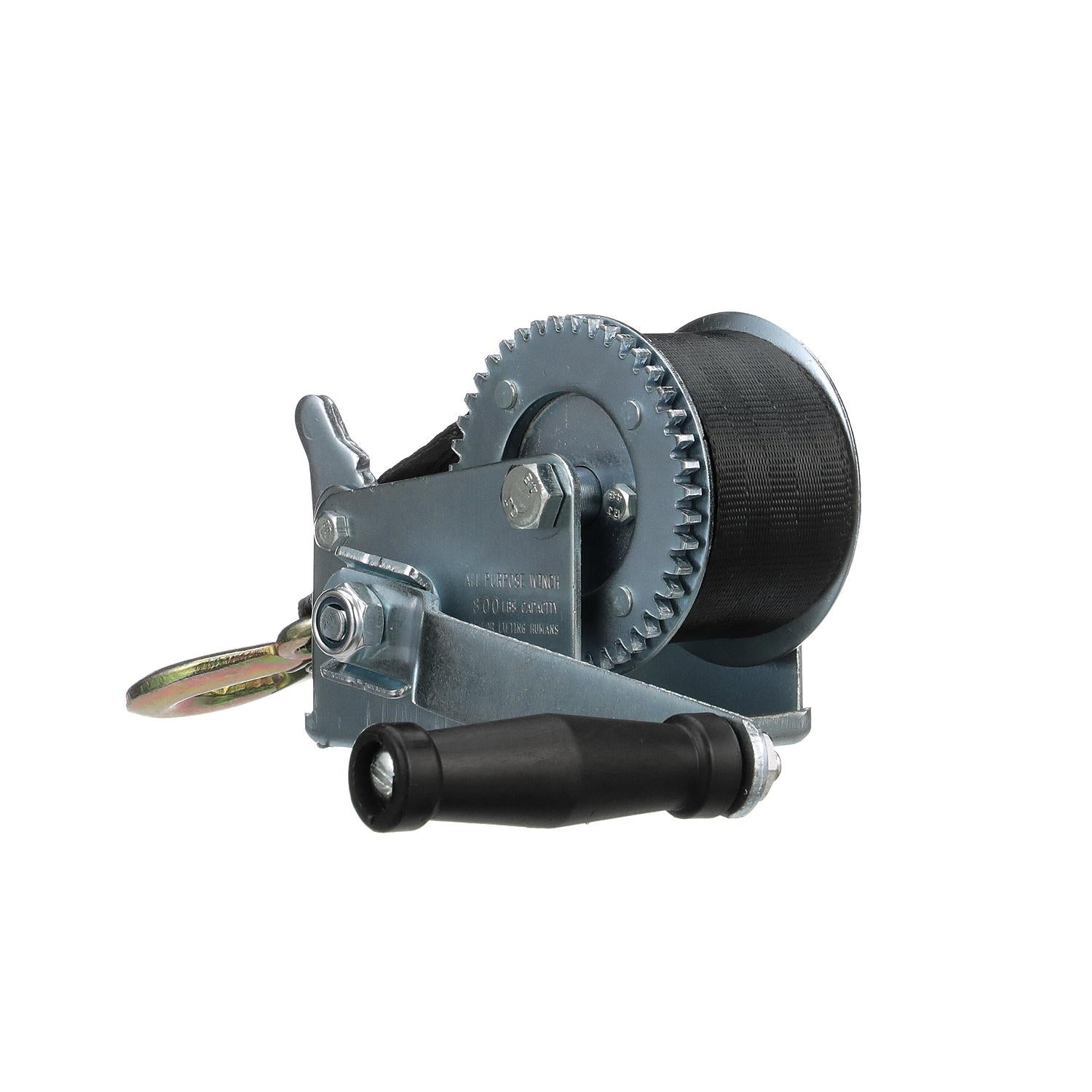 800 Lb. Manual Trailer Winch, 1-Speed, 16ft Strap w/ Snap Hook