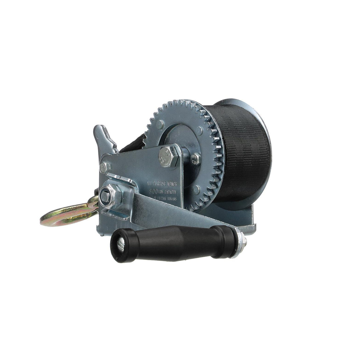 800 Lb. Manual Trailer Winch, 1-Speed, 16ft Strap w/ Snap Hook