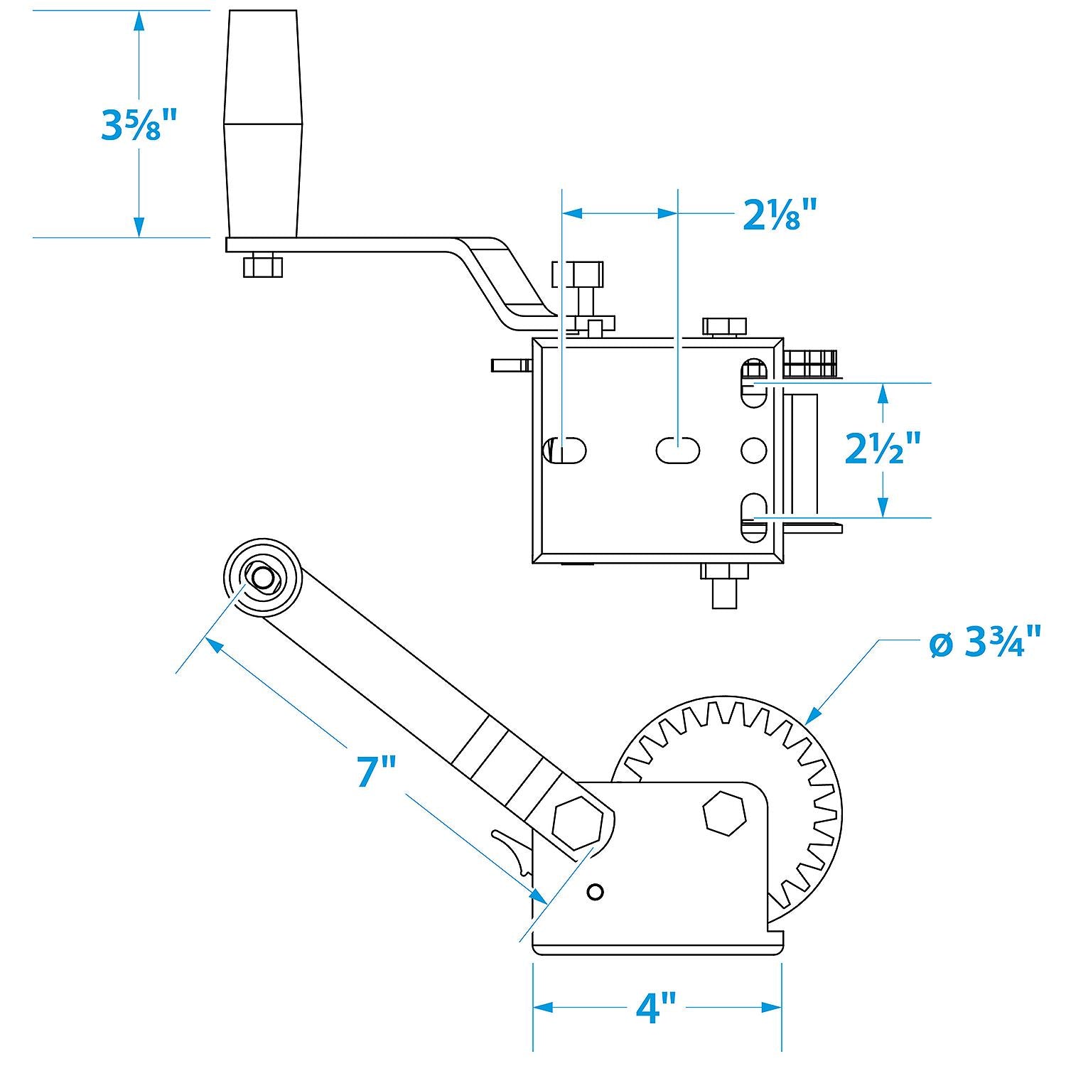 800 Lb. Manual Trailer Winch, 1-Speed, 16ft Strap w/ Snap Hook