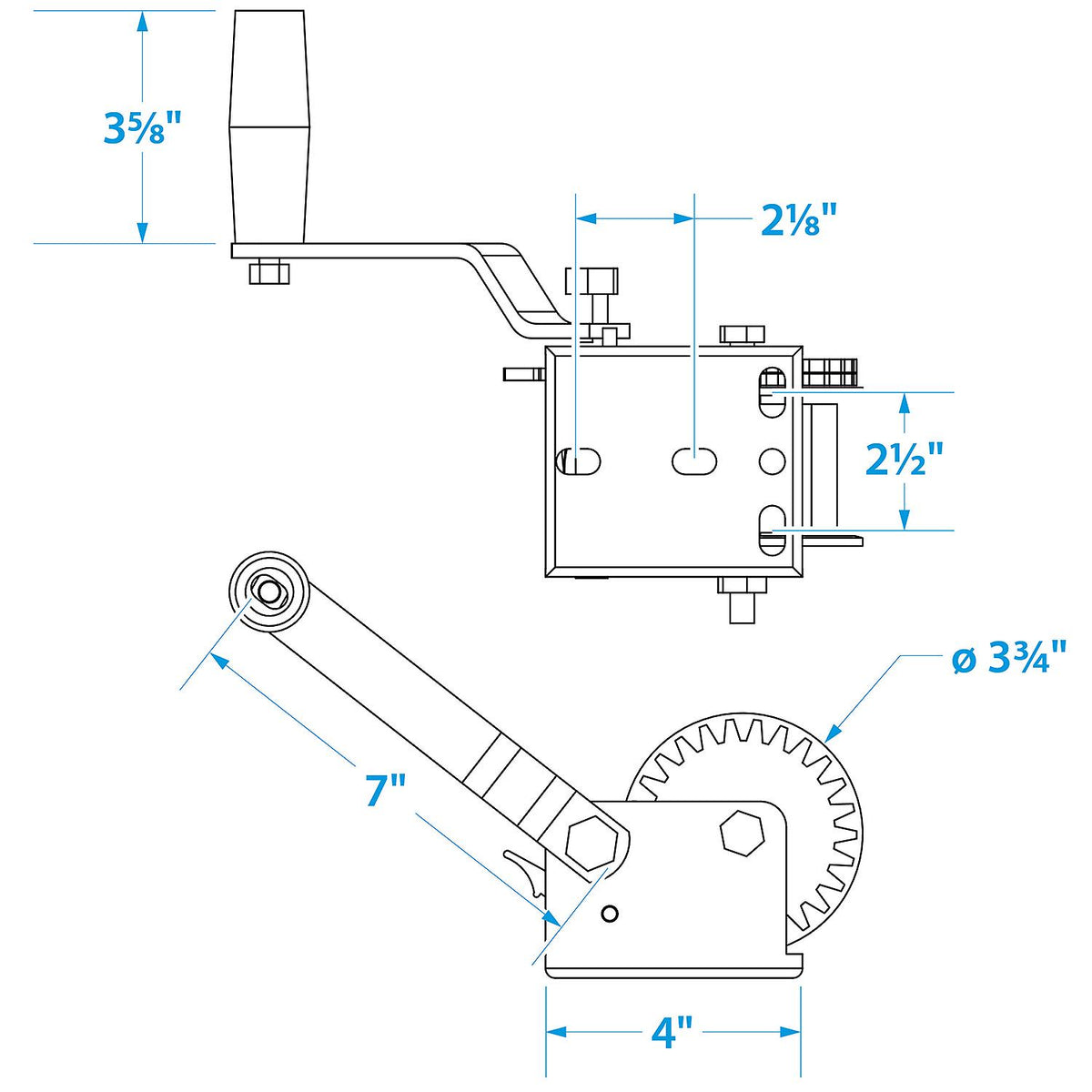 800 Lb. Manual Trailer Winch, 1-Speed, 16ft Strap w/ Snap Hook