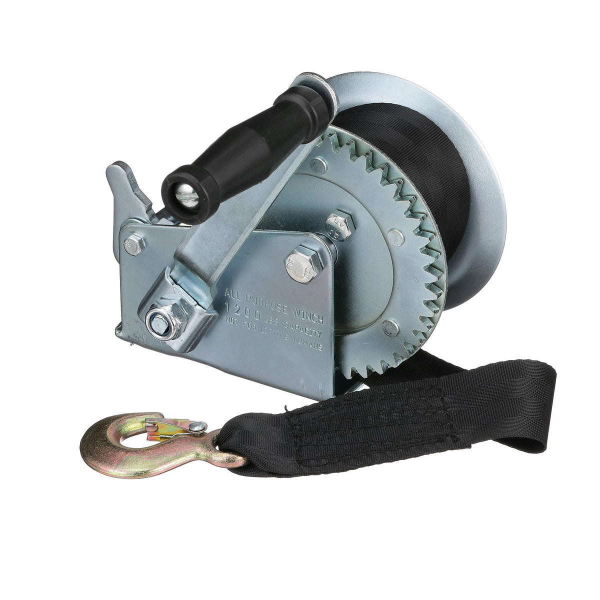 1,200 Lb. Manual Trailer Winch, 1-Speed, 25ft Strap w/ Snap Hook