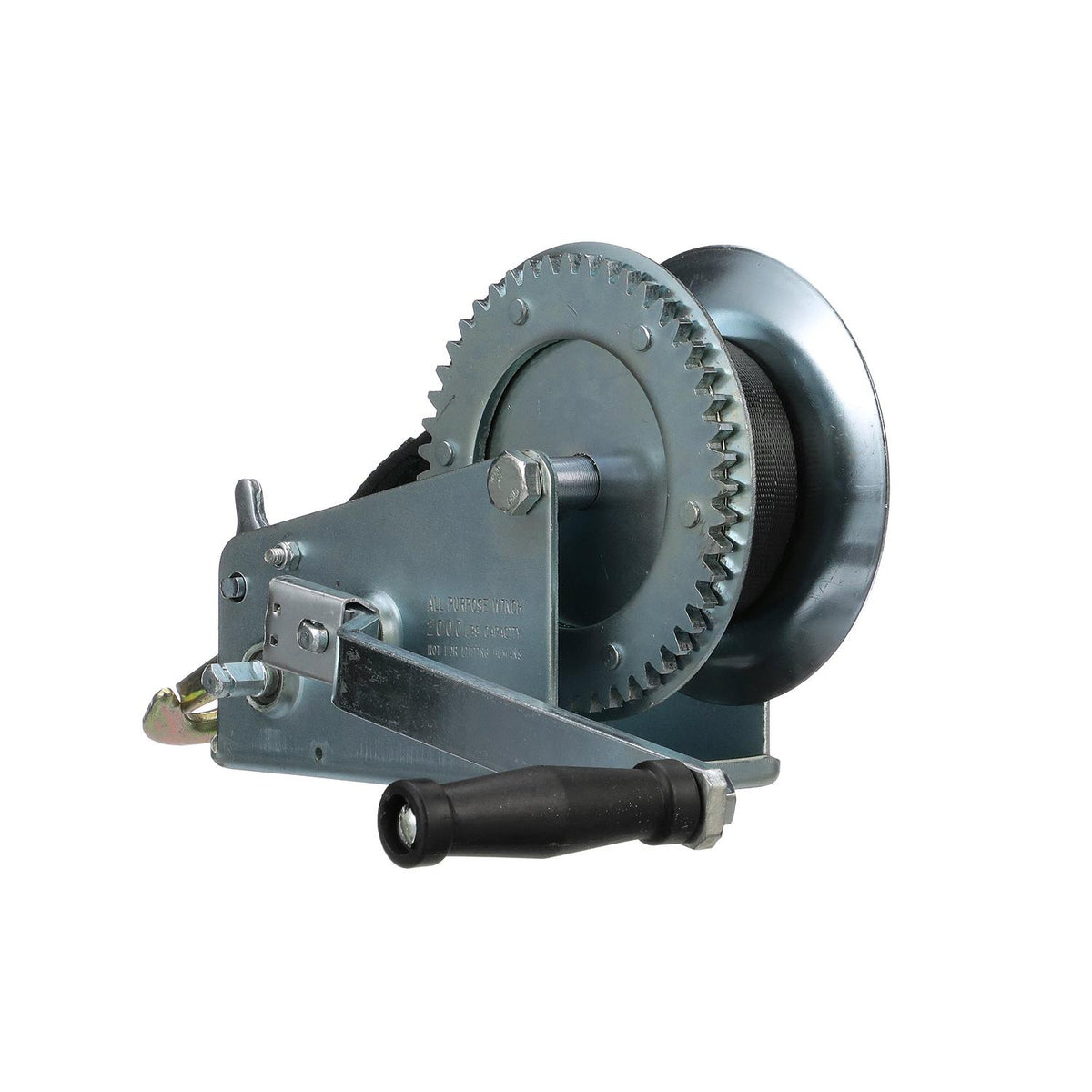 2,000 Lb. Manual Trailer Winch, 2-Speed, 25ft Strap w/ Snap Hook