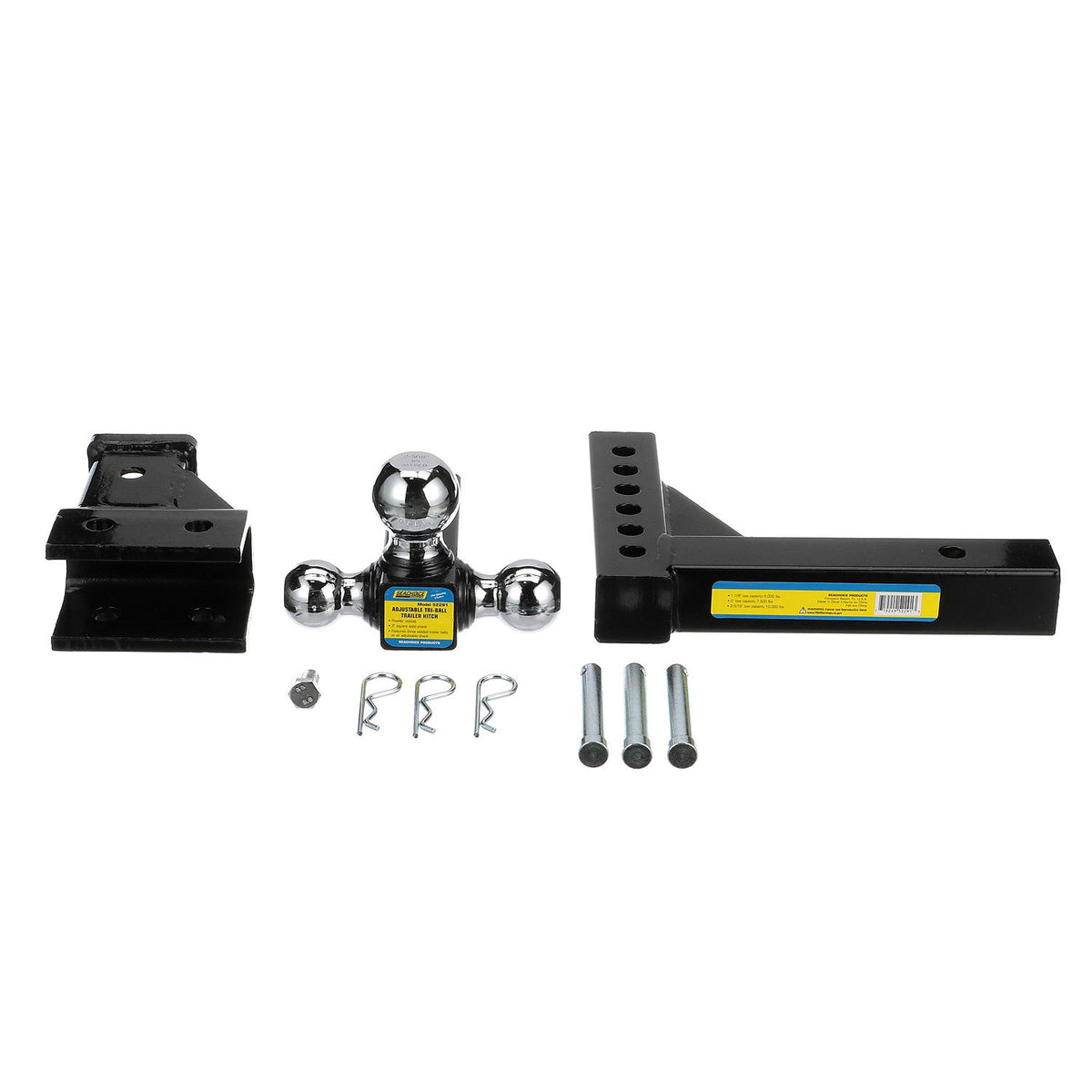Tri-Ball Adjustable Trailer Hitch Fits 1-7/8in, 2in & 2-5/16in Balls, 2in Shank