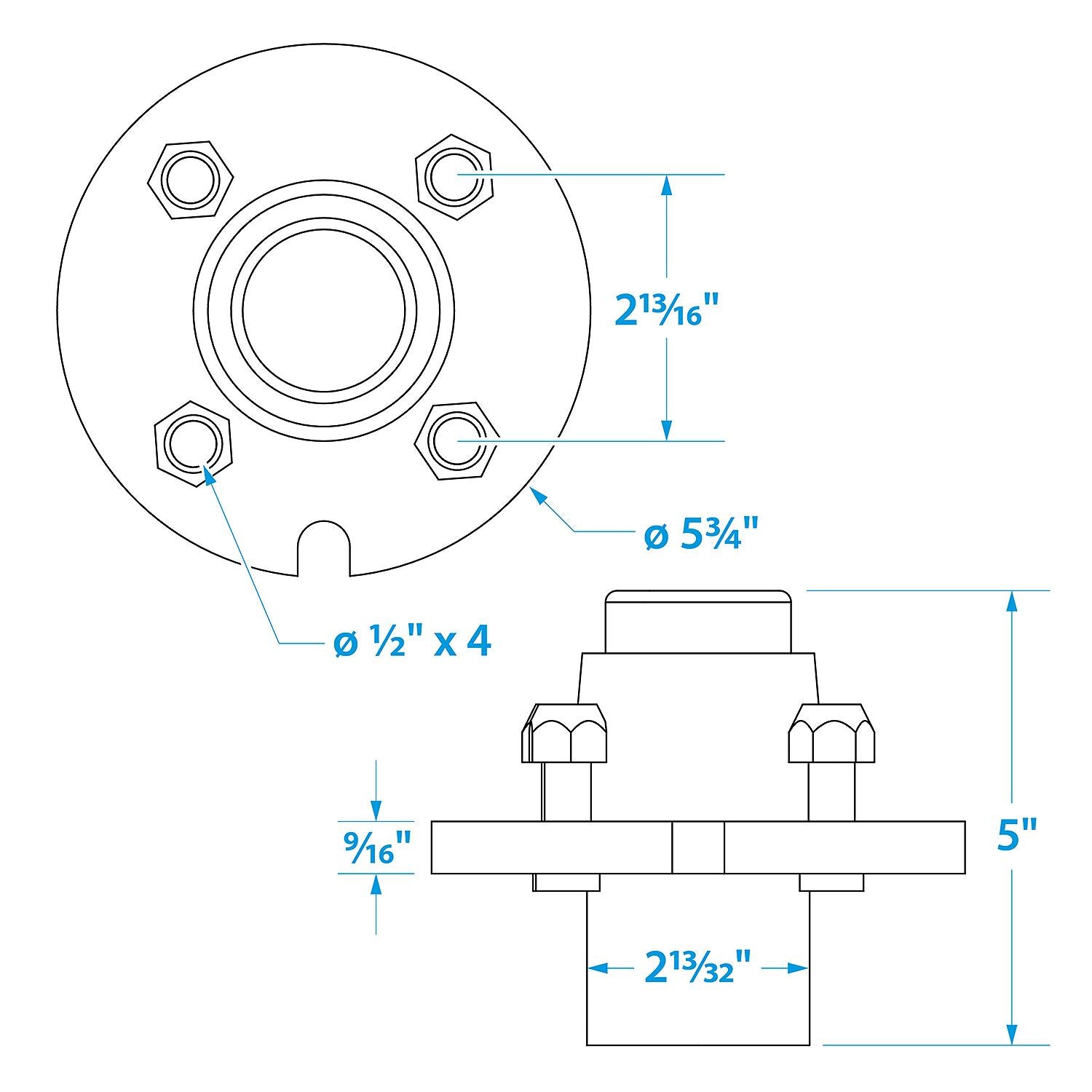 Galvanized Trailer Wheel Hub, 1in x 4 Lug
