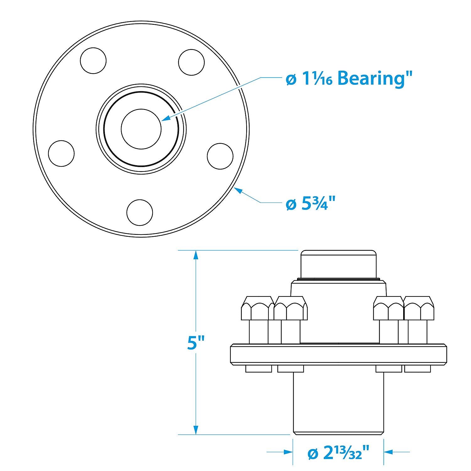Galvanized Trailer Wheel Hub, 1-1/16in x 5 Lug UHI