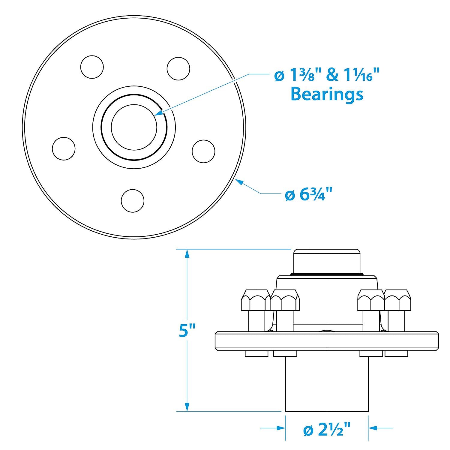 Galvanized Trailer Wheel Hub, 1-3/8in x 1-1/16in x 5 Lug UHI