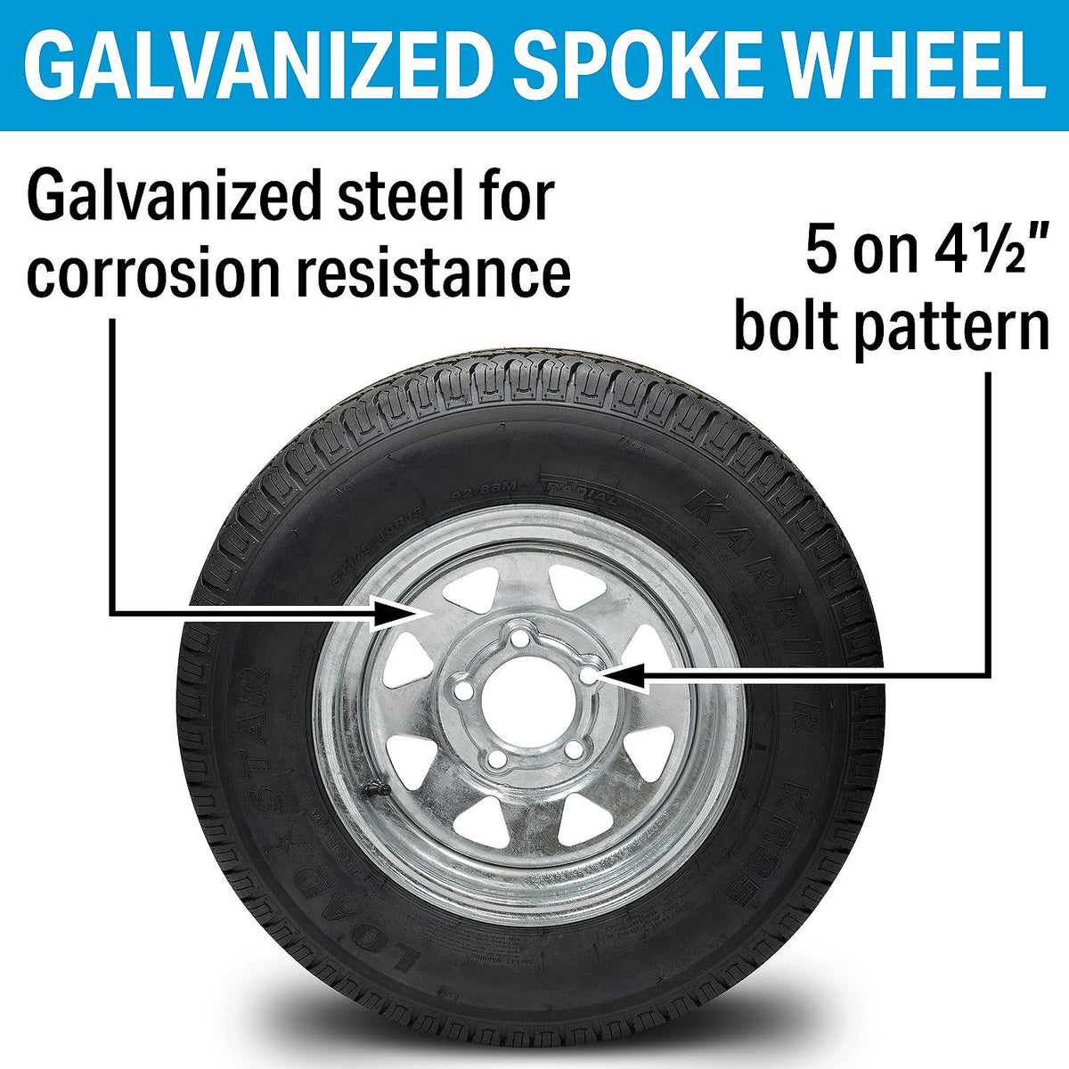 ST175/80R13C/5H KR35 13in Galvanized Spoke, 5-Lug on 4-1/2in Radial Tire & Wheel