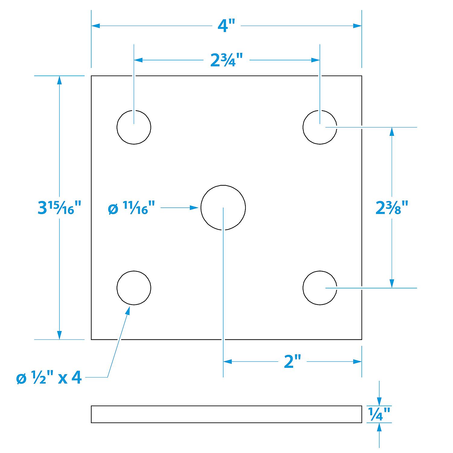 Medium Duty Axle U-Bolt Plate, 1/4in x 4in x 3-3/8in