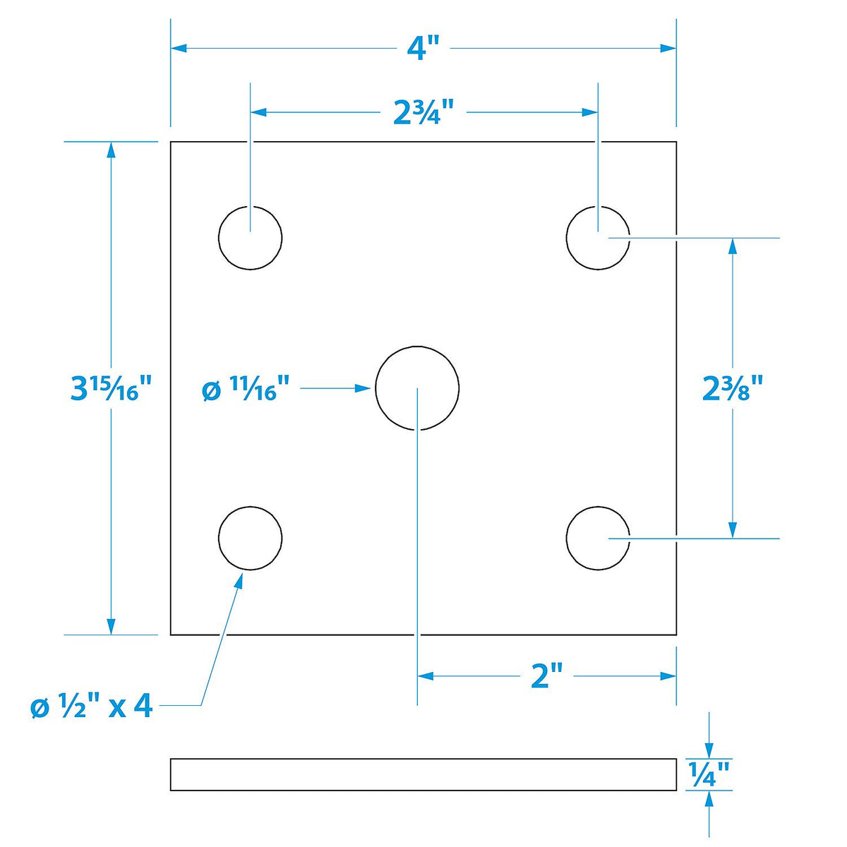 Medium Duty Axle U-Bolt Plate, 1/4in x 4in x 3-3/8in