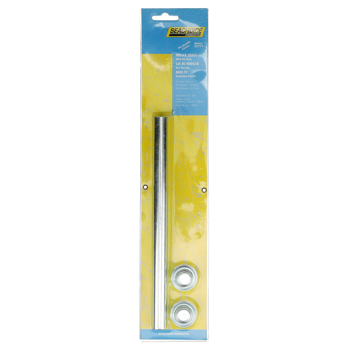 Zinc Plated Steel Roller Shaft w/ 2 Pal Nuts, 1/2in Shaft for 8in Roller