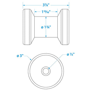 Spool Roller, Black, 4in x 1/2in Hole, Bulk