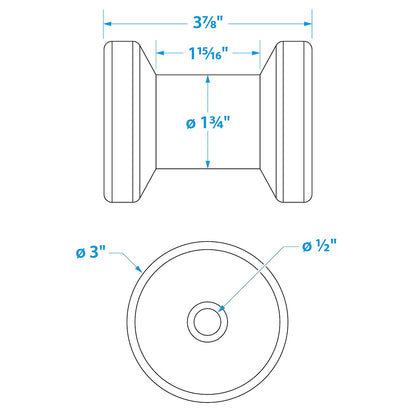 Spool Roller, Black, 4in x 1/2in Hole, Bulk