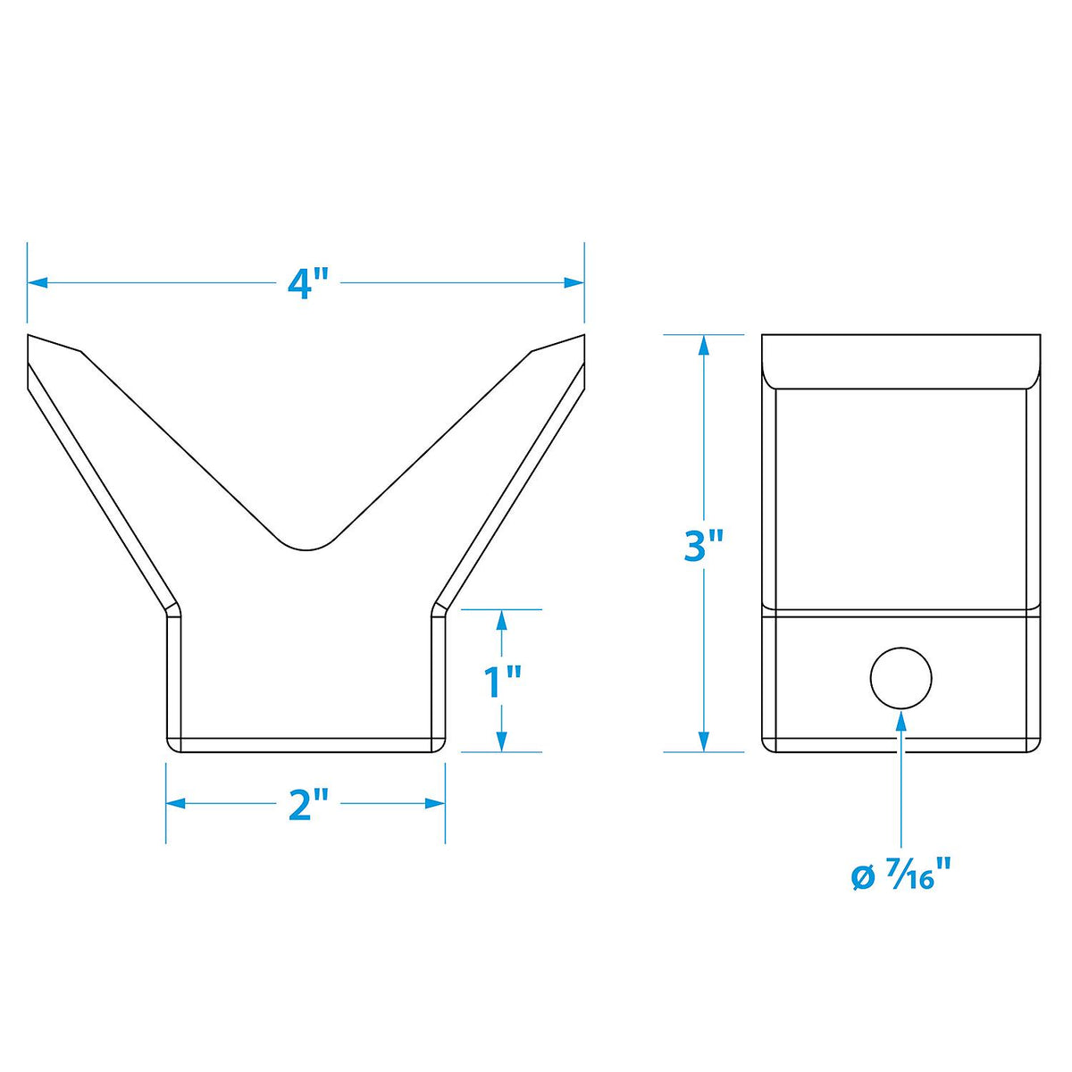 Molded Y Bow Stop, Black rubber, 2in x 2in, Bulk