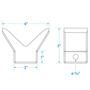 Molded Y Bow Stop, Black rubber, 2in x 2in, Bulk