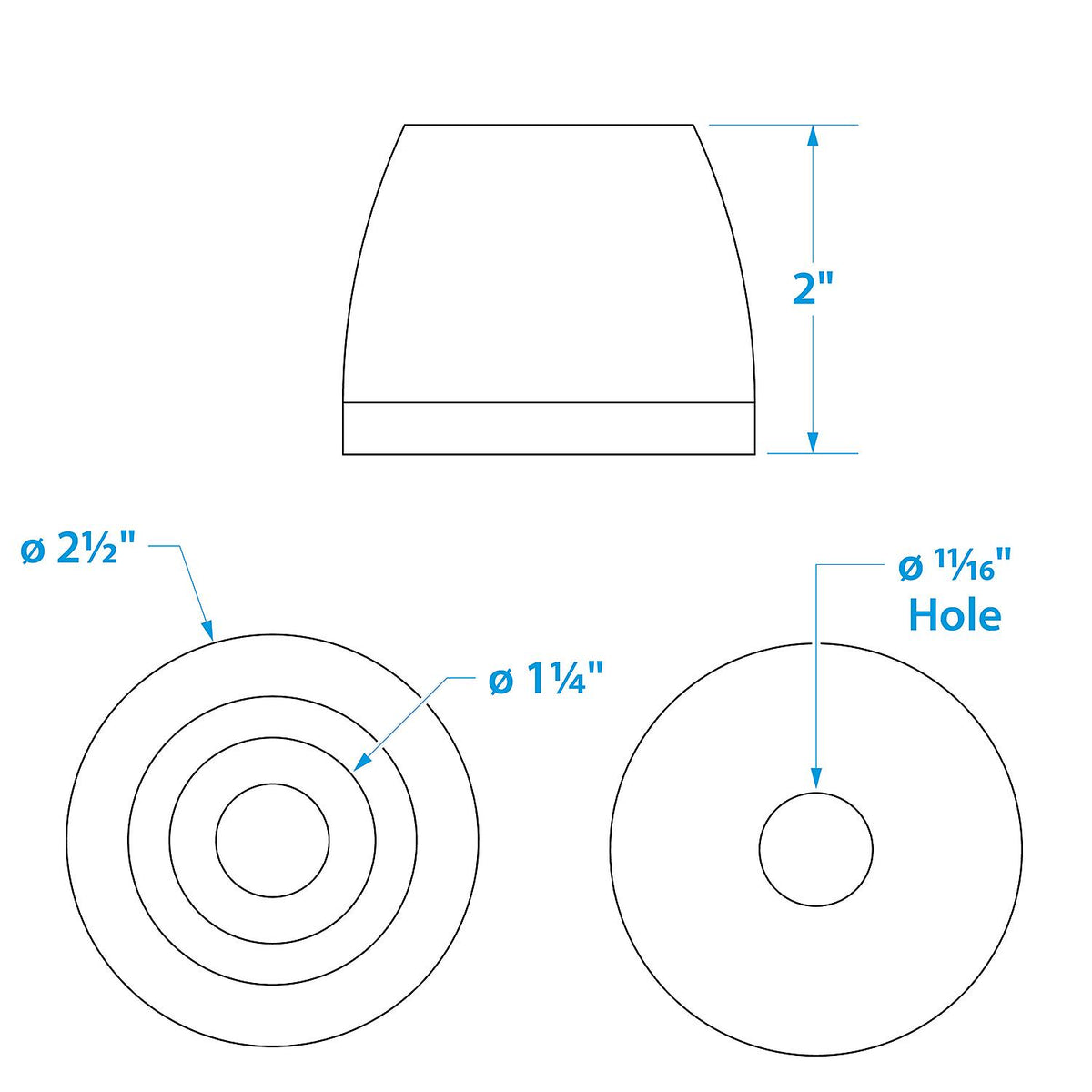 Black Rubber Side Guide End Cap 2-1/2in w/ 5/8in ID