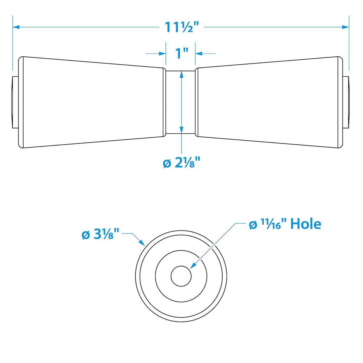Non-Marking TP Yellow Rubber Keel Roller w/ 5/8in ID Hole, 12in