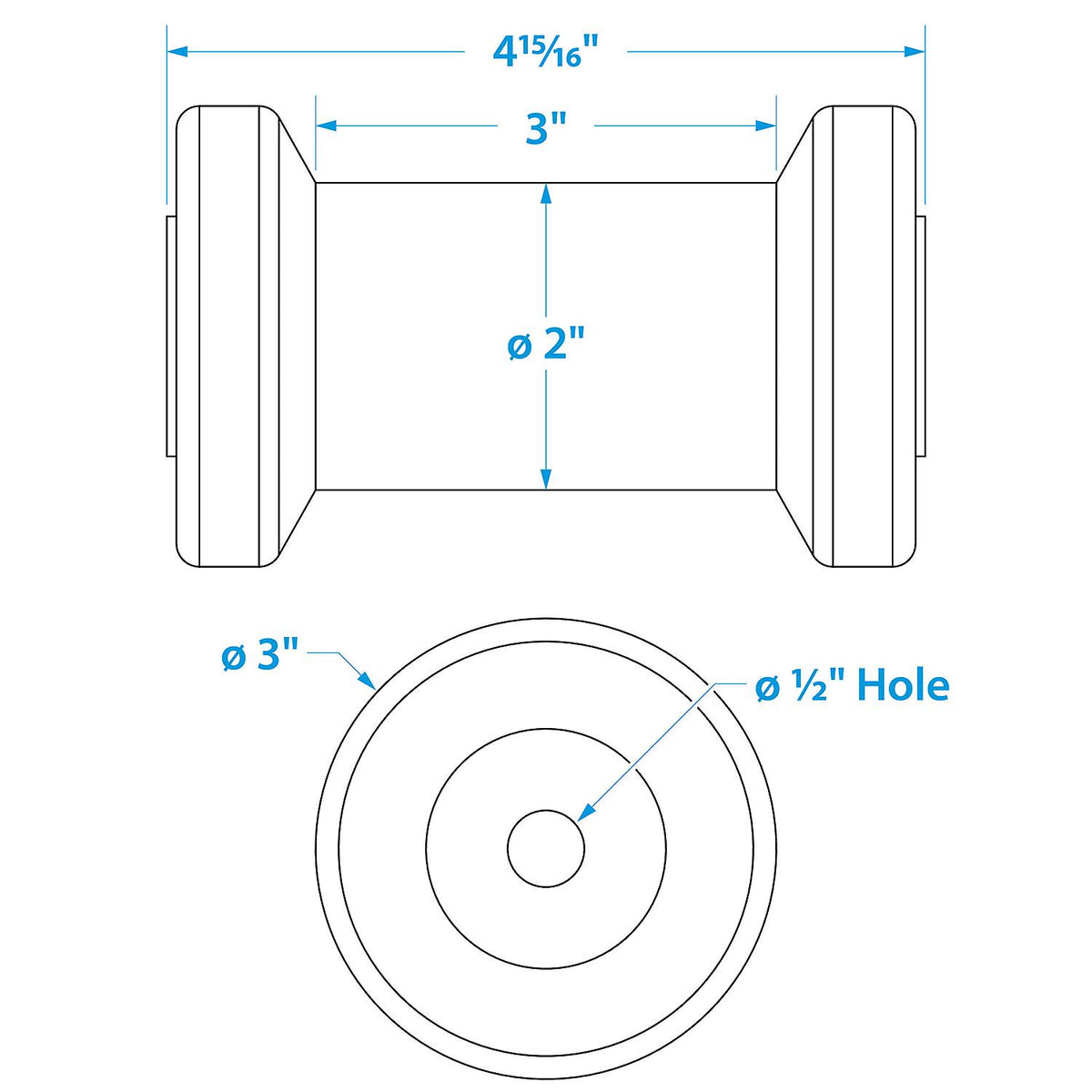 Spool Roller, Non-Marking TP Yellow Rubber, 5in w/ 1/2in Hole