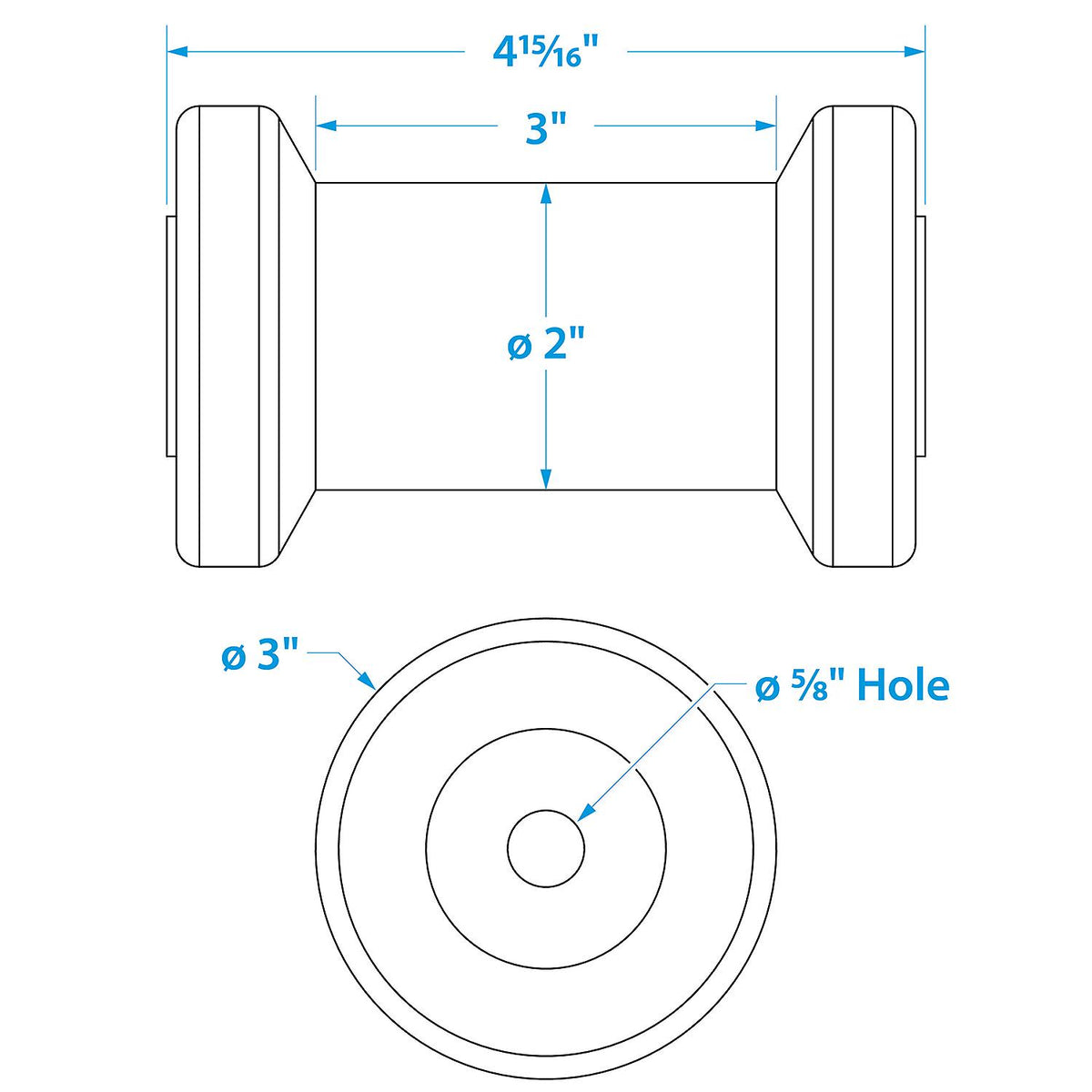 Spool Roller, Non-Marking TP Yellow Rubber, 5in w/ 5/8in Hole