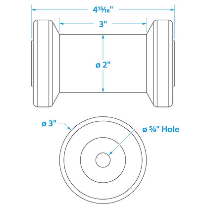 Spool Roller, Non-Marking TP Yellow Rubber, 5in w/ 5/8in Hole