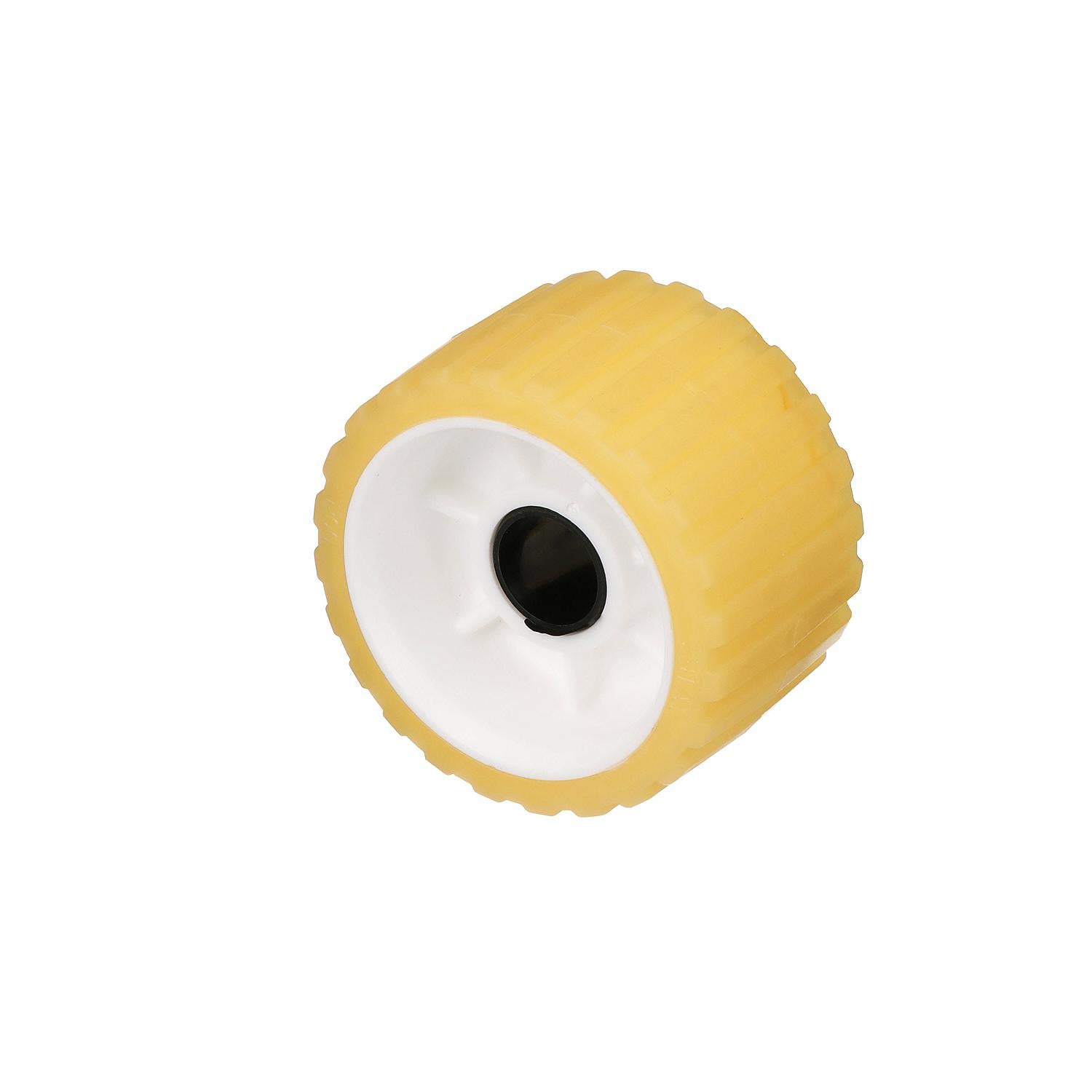 Non-Marking TP Yellow Rubber Ribbed Roller 5in D x 3in W w/ 1-1/8in ID Hole