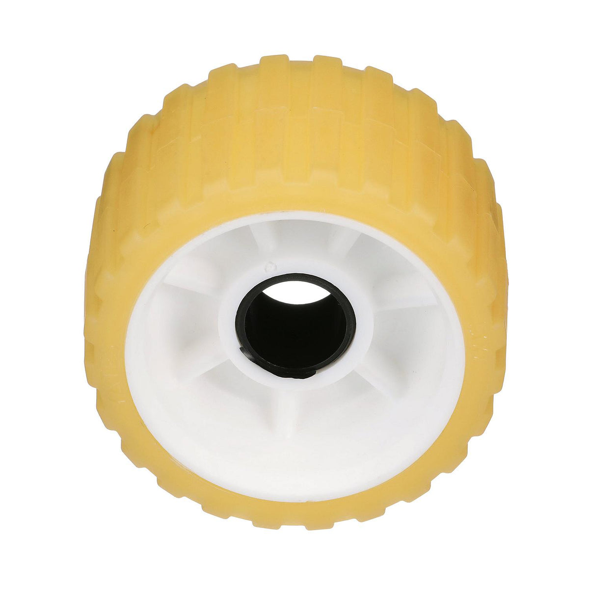 Non-Marking TP Yellow Rubber Ribbed Roller 5in D x 3in W w/ 1-1/8in ID Hole