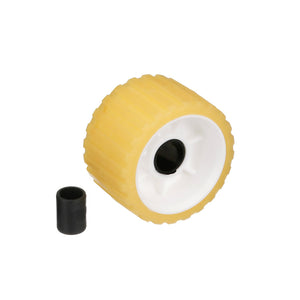 Non-Marking TP Yellow Rubber Ribbed Roller 5in D x 3in W w/ 1-1/8in ID Hole