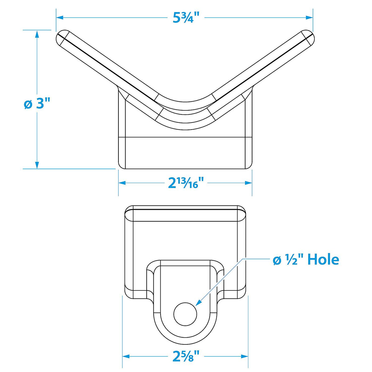Non-Marking TP Yellow Rubber V-Bow Stop 3in x 1/2in