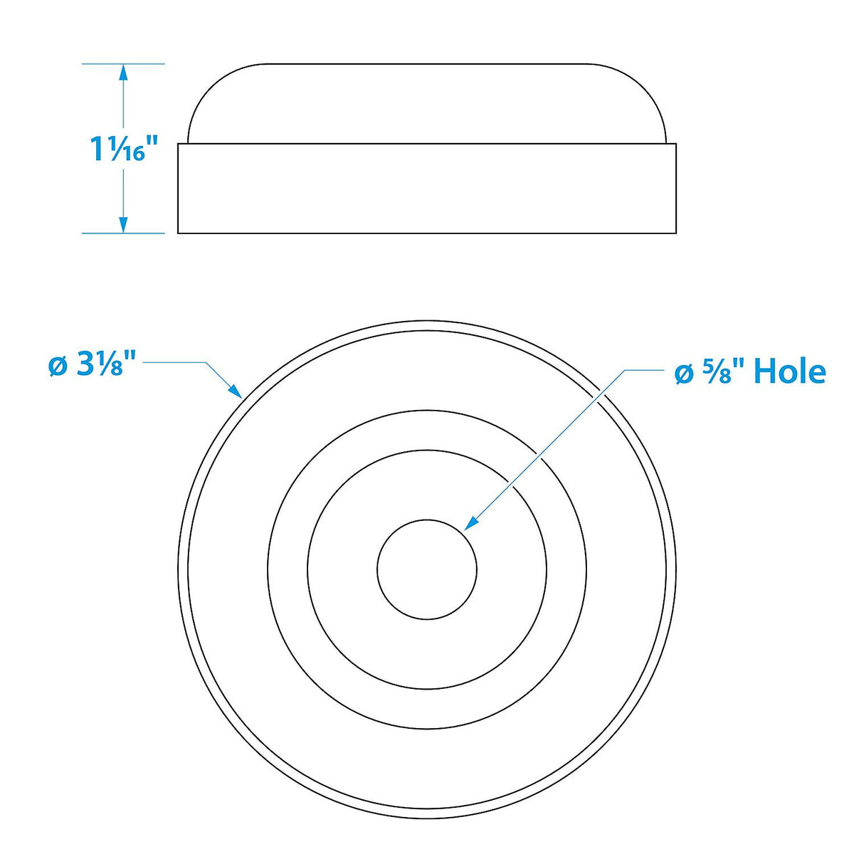 Non-Marking TP Yellow Rubber Roller End Cap 3-1/2in w/ 1-1/4in ID Hole