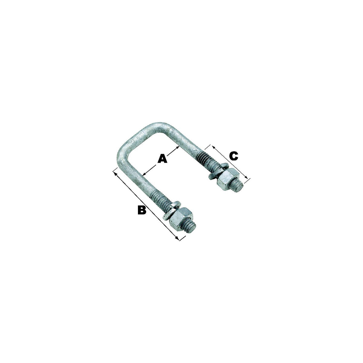 Square U-Bolt, Galvanized, 4-1/16in x 2-13/16in