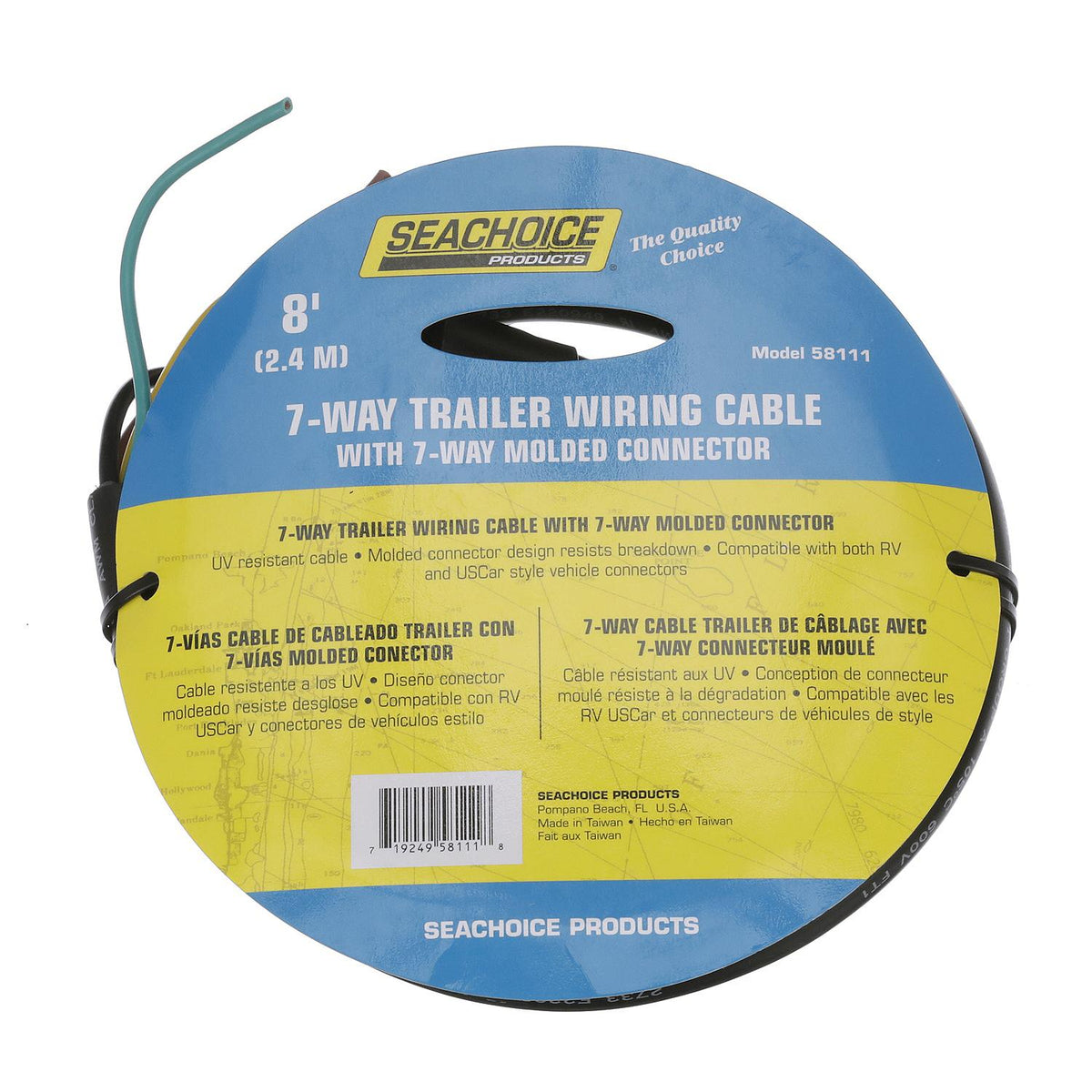 7-Way Trailer Wiring 8ft Cable w/ 7-Way Molded Connector