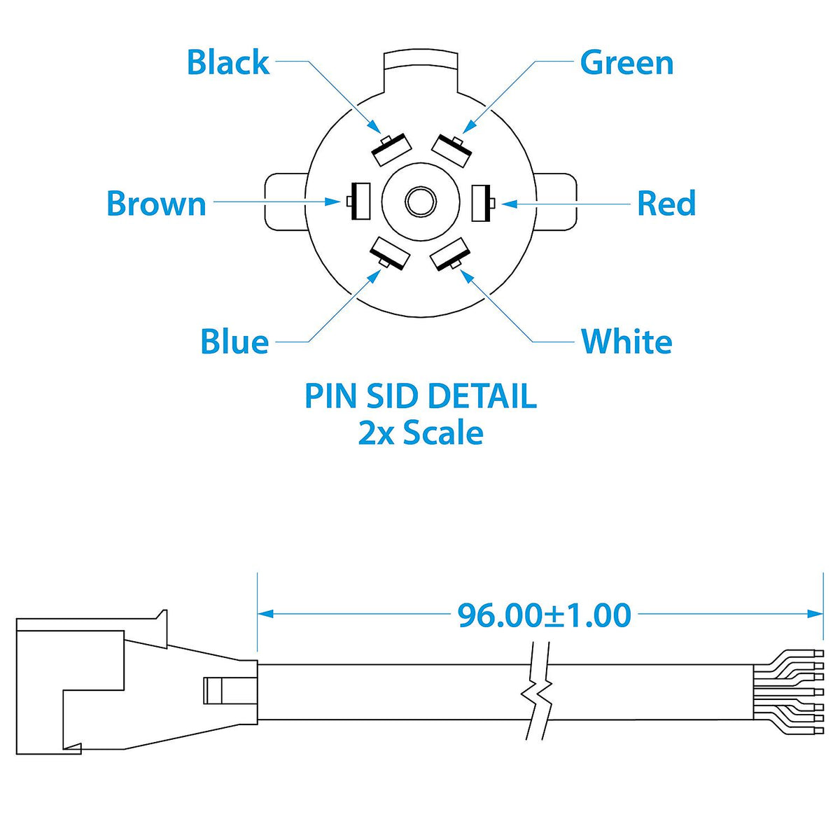 7-Way Trailer Wiring 8ft Cable w/ 7-Way Molded Connector