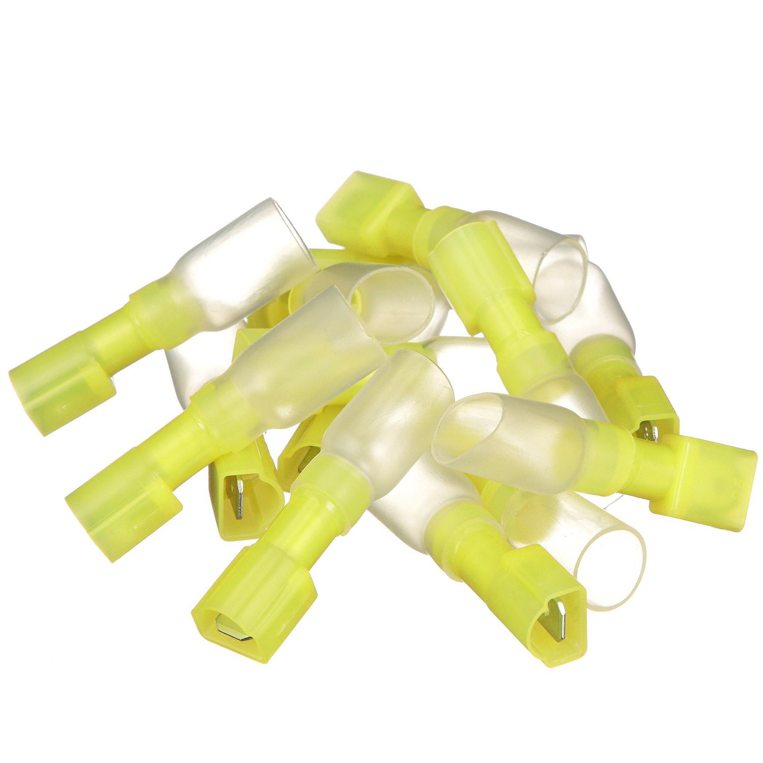 3-to-1 Heat Shrink Insulated Quick Disconnect, 12-10 Ga, .250in Male, Yellow, 25/PK