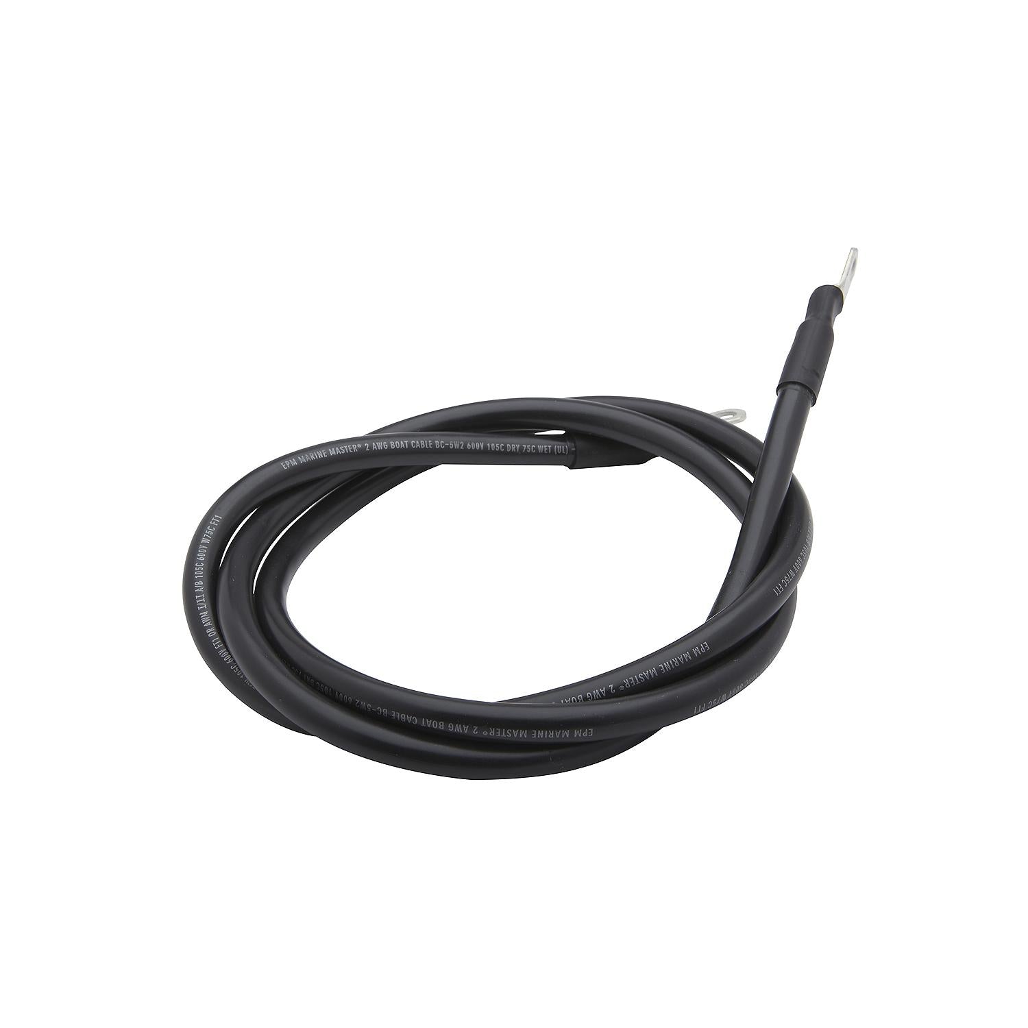 Tinned Copper Battery Assembly, 2 AWG, Black, 6ft
