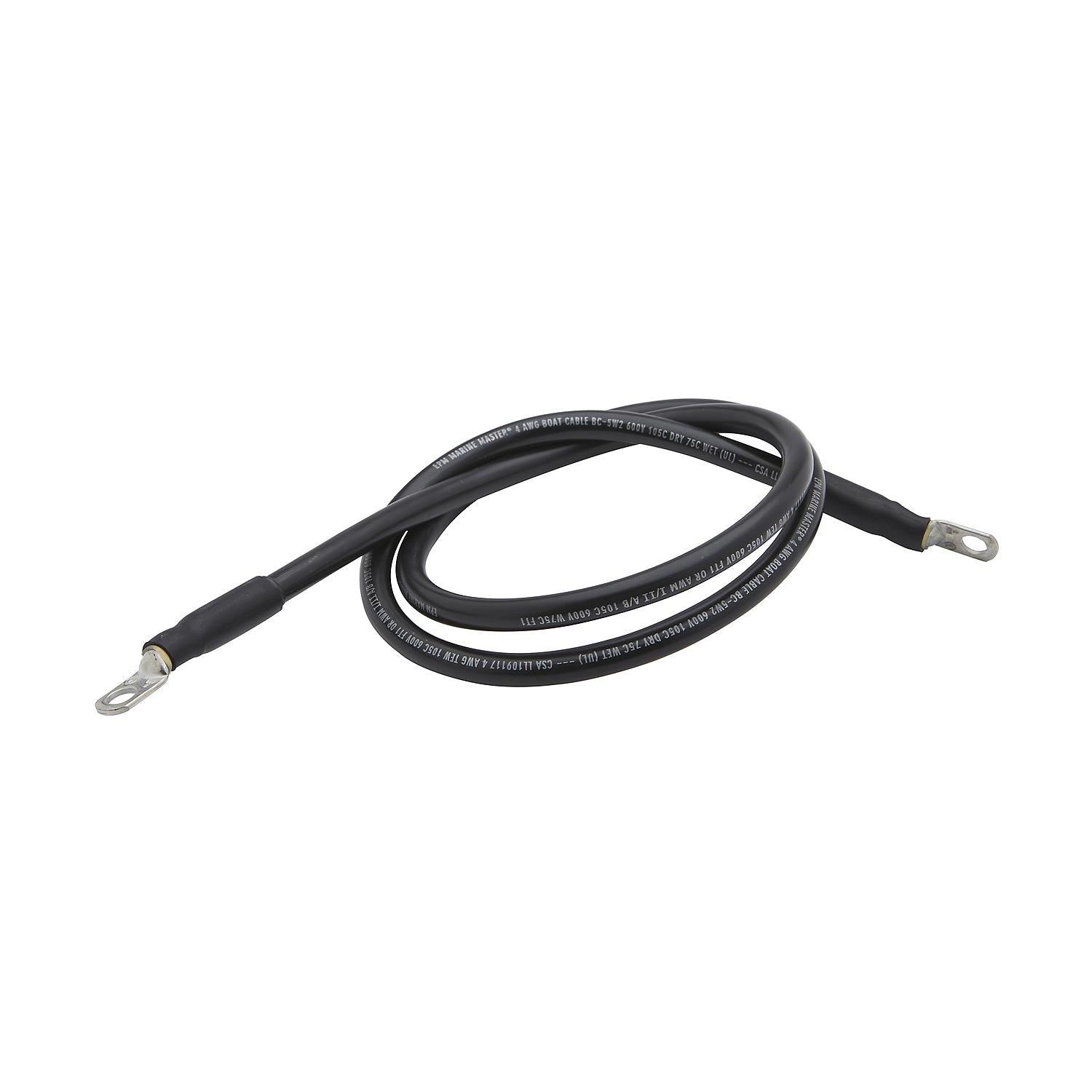 Tinned Copper Battery Assembly, 4 AWG, Black, 6ft