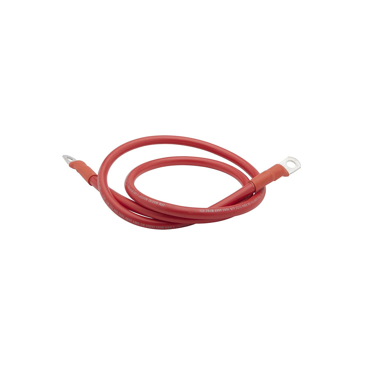 Tinned Copper Battery Assembly, 4 AWG, Red, 4ft