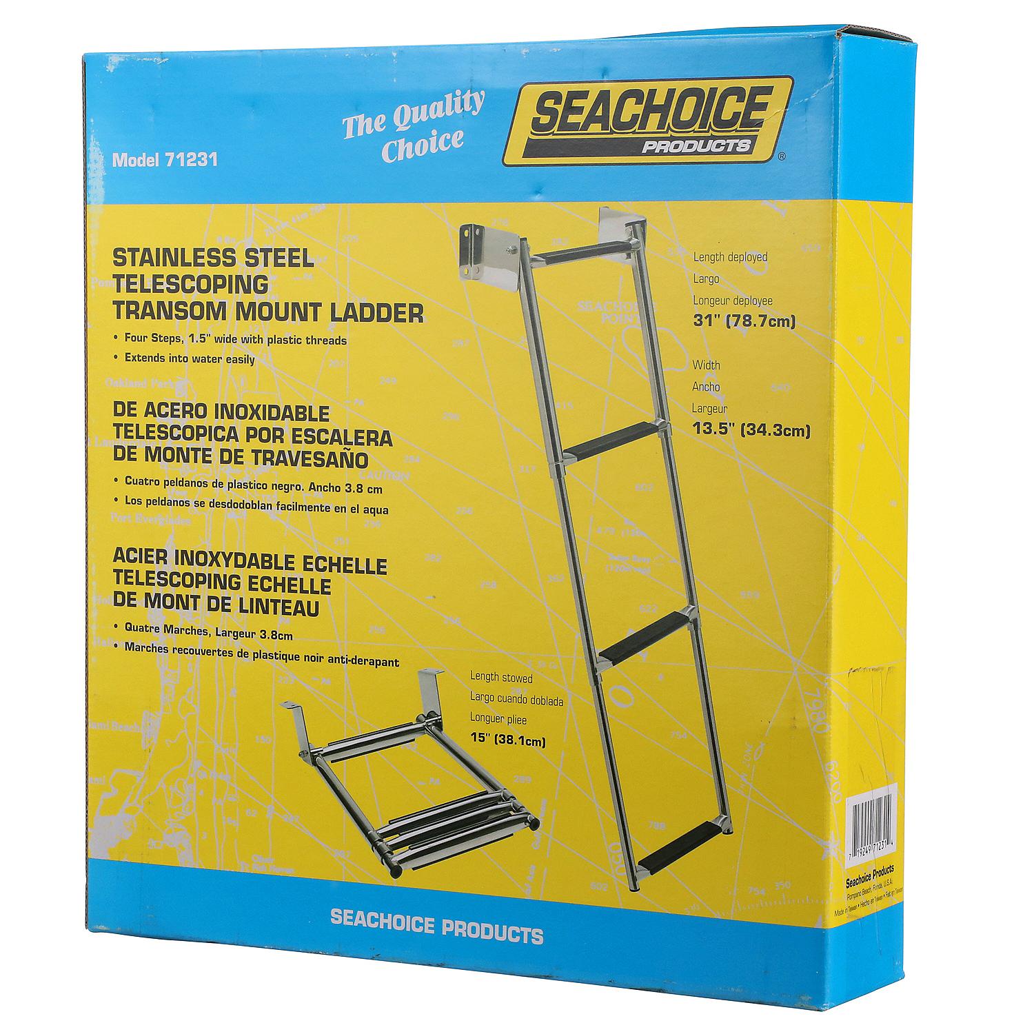 Telescoping 4 Step Transom Mount, Stainless Steel