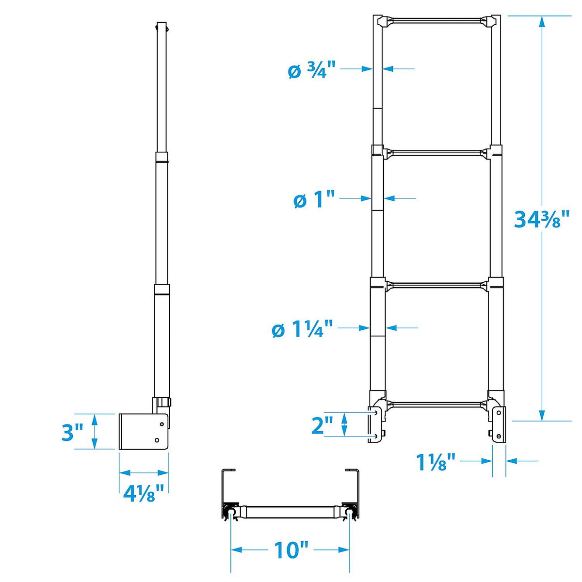 Telescoping 4 Step Transom Mount, Stainless Steel