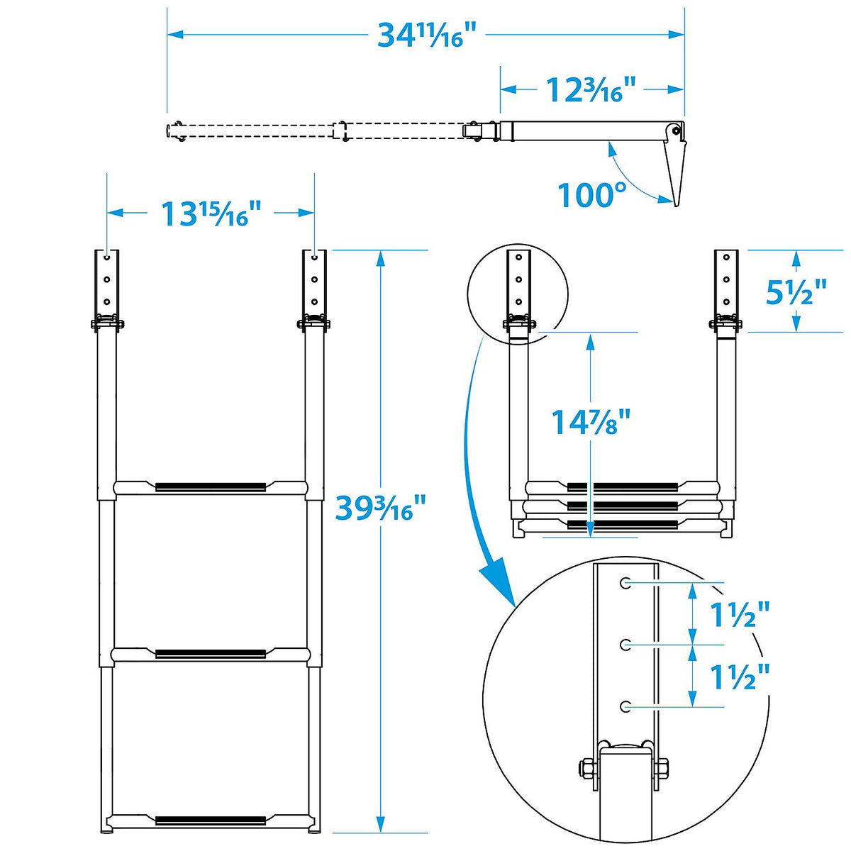 Telescoping Ladder Only for Universal 3 Step Swim Platform w/ Top Mount Ladder