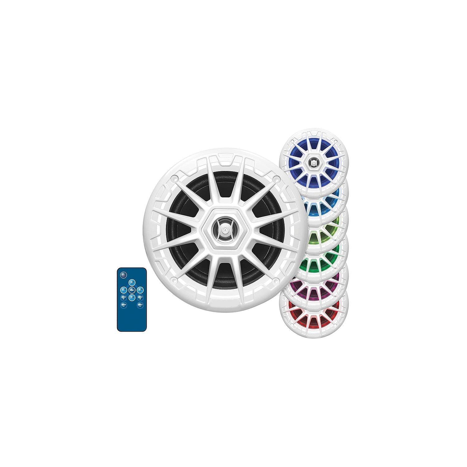 5-1/4in 2-Way 150W Round LED Speakers, White, 2/PK