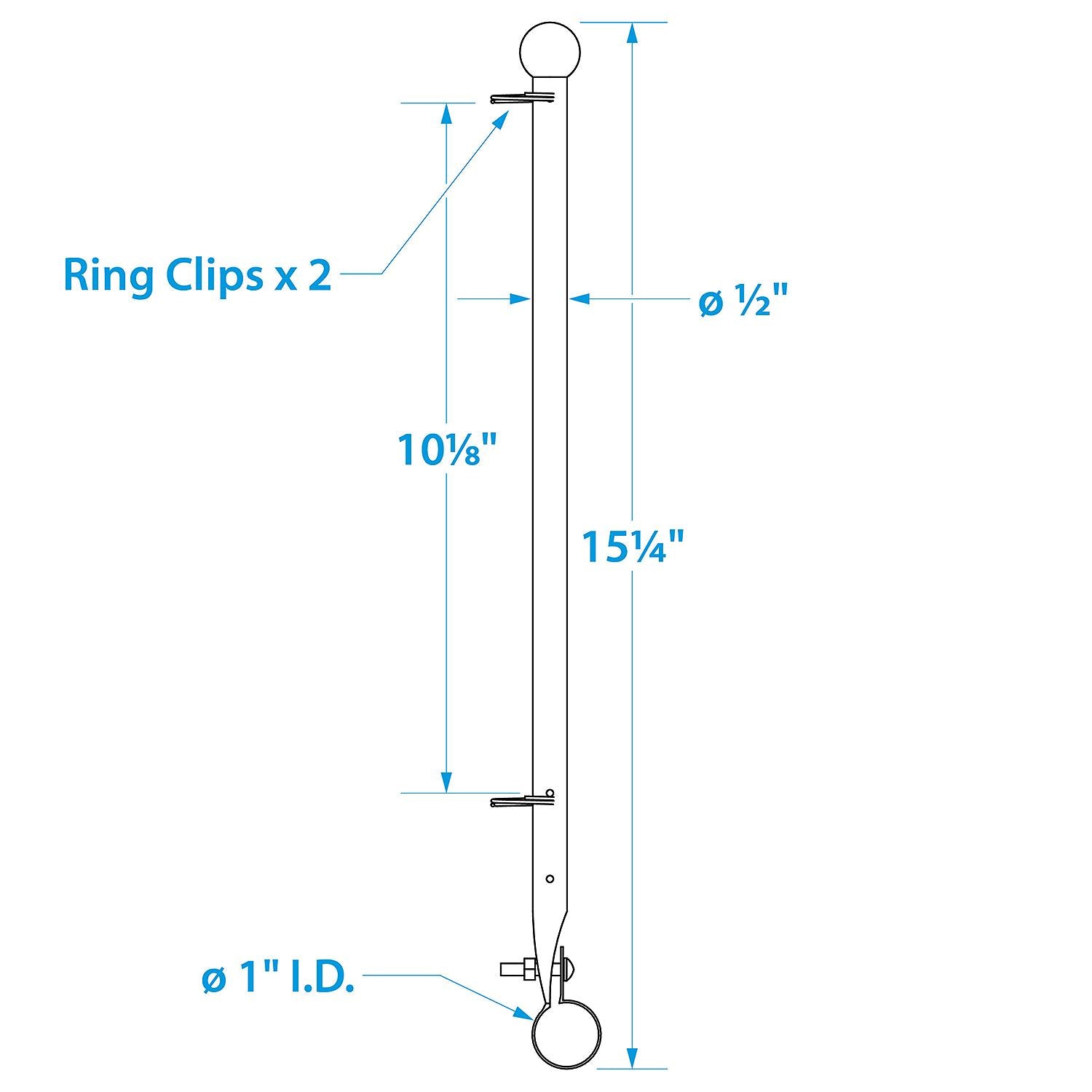 7/8in Rail Clamp Flag Staff 15-3/16in Long