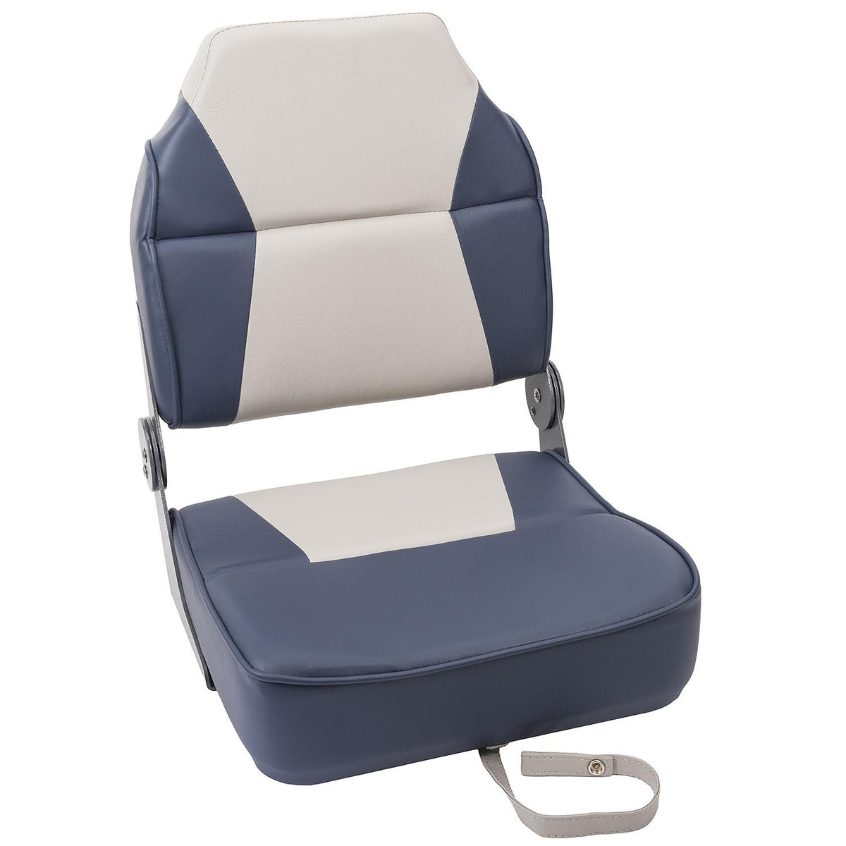 Premium High-Back Fold Down Fishing Seat, Gray/ Navy