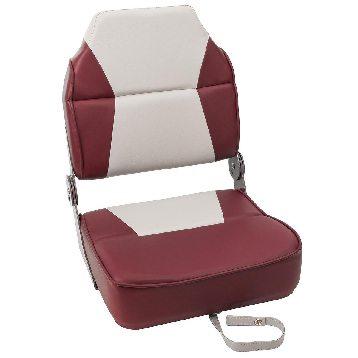 Premium High-Back Fold Down Fishing Seat, Gray/ Red