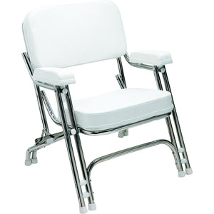 Folding Deck Chair, Stainless Steel, White