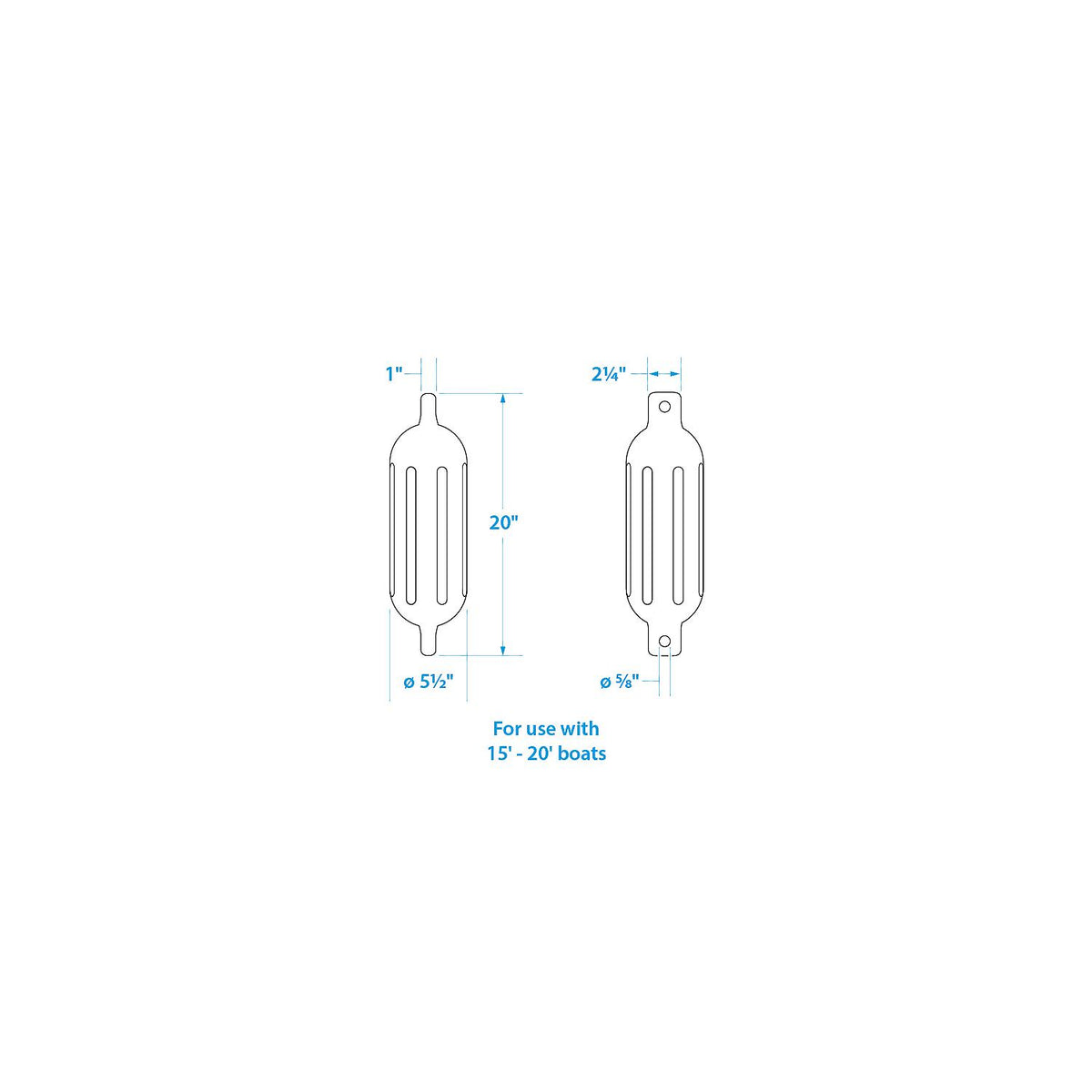 Twin Eye Ribbed Fender Kit, Includes (2) 5.5in x 20in Black Fenders & (2) Lines